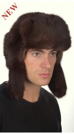 Sable fur hat russian style for men - dark brown color